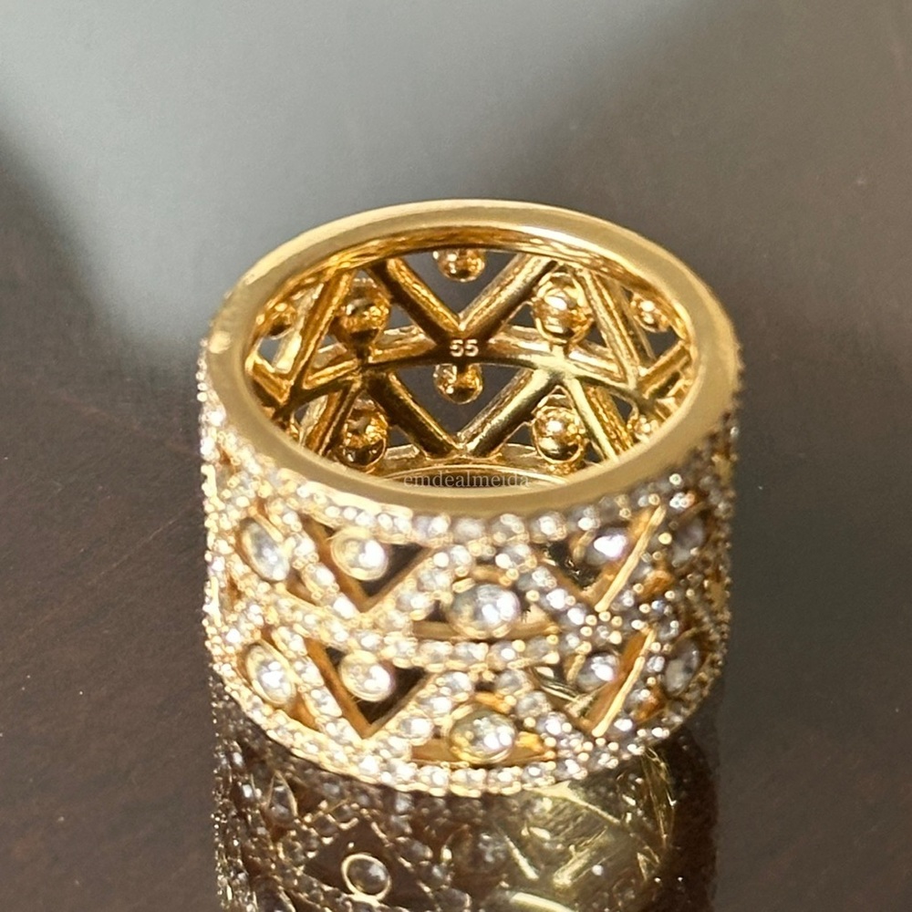 SOLD-Swarovski Crystal Gold Tone Dazzling Filigree Cocktail Ring Size 55 5166558 - Picture 5 of 7